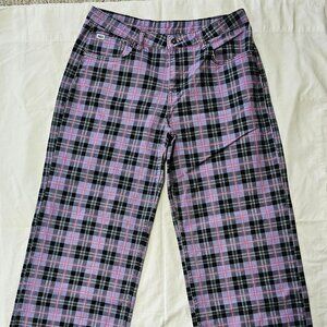 The Ragged Priest Plaid Wide Leg Pants - Black and Pink